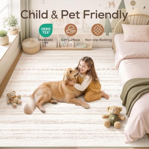 Nakagishi Boho 5x8 Area Rug Living Room Rugs Machine Washable Brown - color: Beige Brown, size: 5' X 8' (Rectangular)