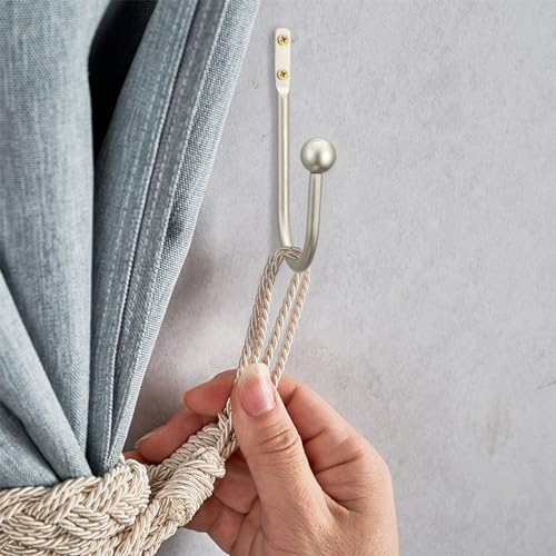 Curtain Holdback, 2 Pcs Wall Mounted Drapery Tiebacks with Screws, Heavy Duty Metal Decorative Window Drapery Holder Curtain Hook (Silver) - color: Silver-ball