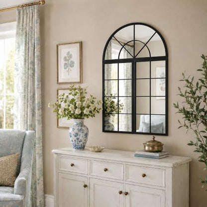 Large Black Arched Window Mirror, 32 x 47.2 in, 3-Piece Set - color: Matte Black, size: 32"L x 47"W