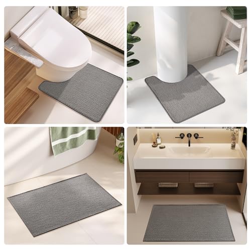 TYUU Large Bathroom Rugs Non Slip Washable Bath Rugs Super Absorbent Bathroom Rug Thin Quick Dry Low Pile Bath Mats, Dark Grey 36"x48" - color: Dark Grey, size: 3' X 4' (Rectangular)