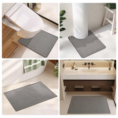 TYUU Bathroom Rugs Non Slip Washable, Super Absorbent Thin Bath Mat Quick Dry Low Pile Bathroom Rug, Dark Grey 24"x36" - color: Dark Grey, size: 2' X 3' (Rectangular)