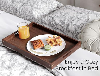 Fibogollo Set of 2 Walnut Wooden Serving Trays with Handles
