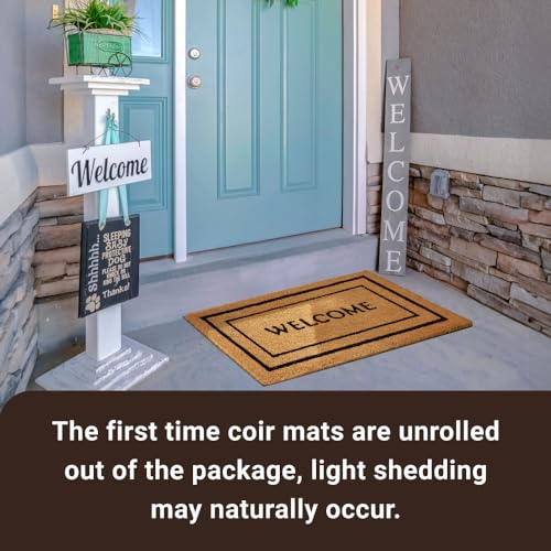 KANKUN Coco Coir Door Mat with Heavy Duty Backing, Welcome Doormat (17" x 30"), Doormat Entrance (Double Box) - color: Double Box