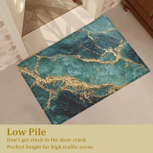 Green Gold Marble Bath Mat Rug, Door Mat Doormat Entrance Non-Slip Bathroom Rugs for Entryway Bathroom Kitchen 17 x 30 Inch - color: Green Gold Marble