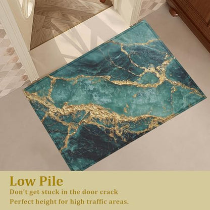Green Gold Marble Bath Mat Rug, Door Mat Doormat Entrance Non-Slip Bathroom Rugs for Entryway Bathroom Kitchen 17 x 30 Inch - color: Green Gold Marble