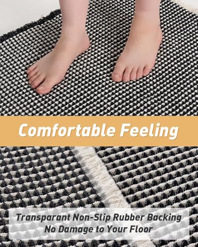 Upgraded Waffle Bath Mat Ultra Absorbent Non Slip Bathroom Mat, 17" x 24" - color: Black & Cream, size: 17" x 24"