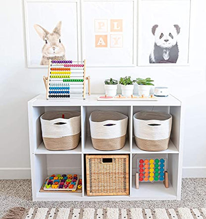 OrganiHaus Cotton Rope Baskets for Shelves, Set of 3, 15x9x10 - color: Honey / Off-White
