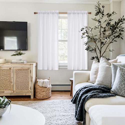 NICETOWN White Privacy Sheer Curtains 63 inch Length, Non-See-Through Curtains 4 Panels for Kitchen, Bathroom, Light Filtering Elegant Opaque Window Drapes Rod Pocket Top, W42 x L63 in per Panel - color: Pure White, size: 42"W x 63"L (Pack of 4)