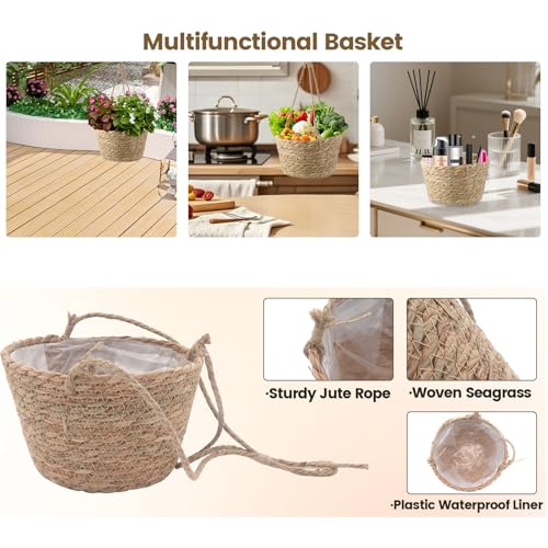 MY MIRONEY 2PCS Hanging Planter Basket, Khaki - size: 8.11" x 4.96"
