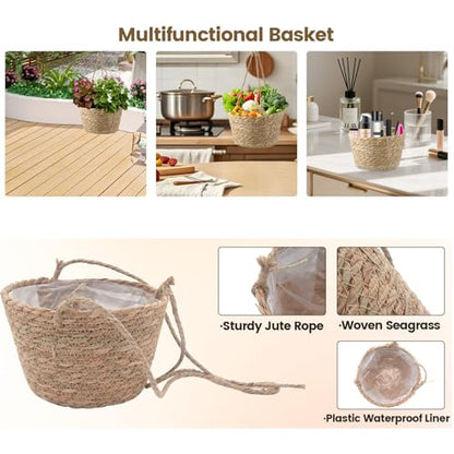 MY MIRONEY 2PCS Hanging Planter Basket, Khaki - size: 8.11" x 4.96"