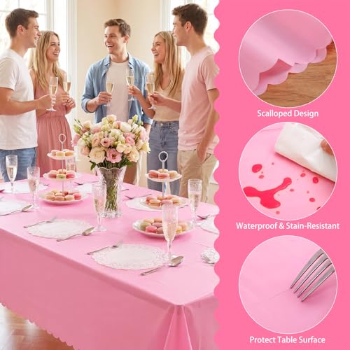NatNarr 3 Pcs Plastic Pink Tablecloths, Scalloped Rectangle Table Cloths - color: Pink, size: 3 Pack