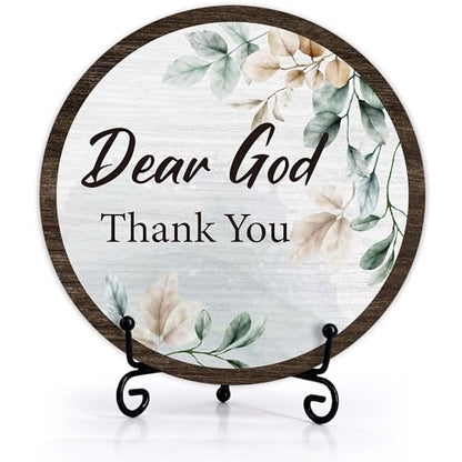 Christian Desk Decor, Dear God Thank You Wood Sign, Religious Gifts For Woman Man, Living Room Decor And Accessories, Bible Verse Home Office Decorations For Table Shelf -c09 - style: Dear God 4