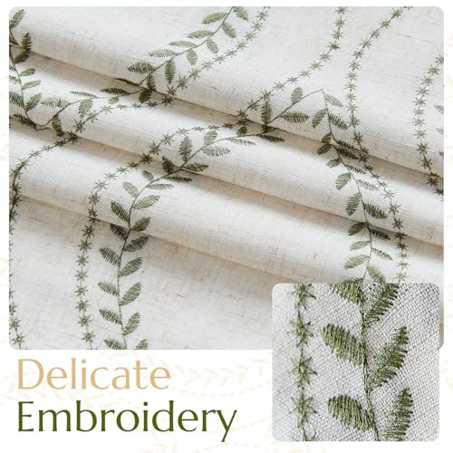 jinchan Boho Linen Curtains 63 Inch Green on Beige Grommet 2 Panels - color: Vine Green, size: 50"W x 63"L (Pack of 2)