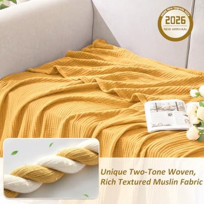 EMME Muslin Cotton Blanket Adults Heather Yellow Throw XL 50"x70" - color: 12 - Yellow, size: Large Throw (50" X 70")