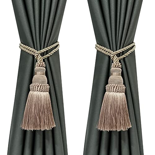 2 Pack Curtain Tie Backs Rope Tassels for Curtain Holdback - color: Khaki, size: 2p