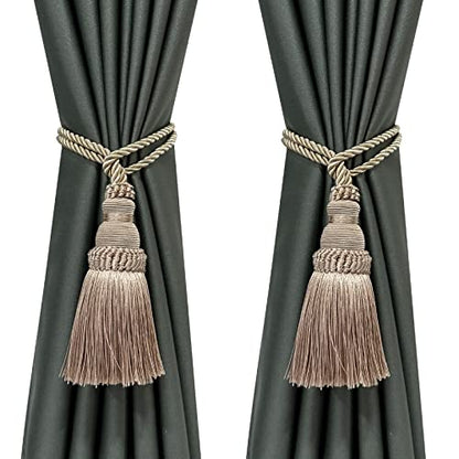 2 Pack Curtain Tie Backs Rope Tassels for Curtain Holdback - color: Khaki, size: 2p