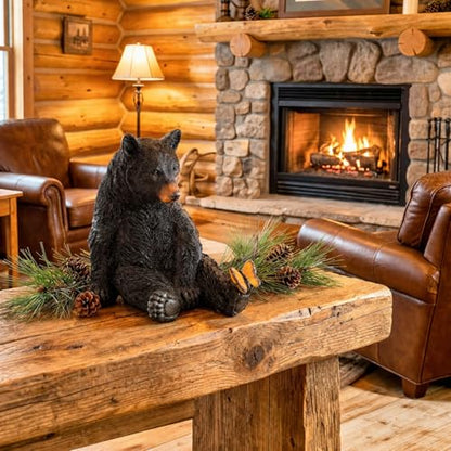The Bridge Collection Decorative Black Bear Figurine with Butterfly Friend