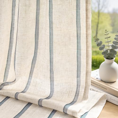 jinchan Light Filtering Striped Linen Curtains 63 Inch Length 2 Panels - color: Blue, size: 50"W x 63"L (Pack of 2)