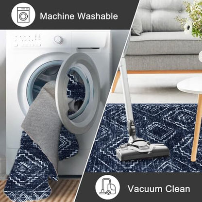 KILOCOCO Washable Runner Rug 2x10 Non Slip Runners for Hallway, Dark Blue - color: Dark Blue, size: 2' x 10' (Runner)