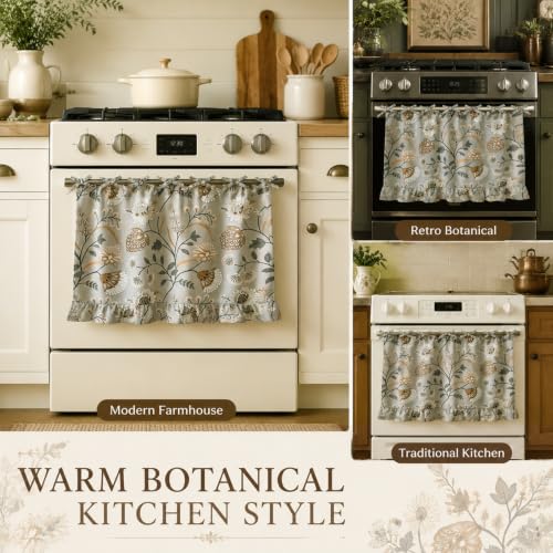 Leeva Oven Curtain, 30 x 21 in, 1 Panel, Gray Botanical Faux Linen Tie-On - color: *M11, size: 30"W x 21"L (Pack of 1, Rod Pocket)