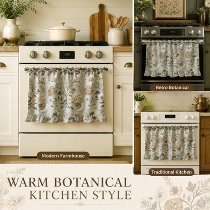 Leeva Oven Curtain, 30 x 21 in, 1 Panel, Gray Botanical Faux Linen Tie-On - color: *M11, size: 30"W x 21"L (Pack of 1, Rod Pocket)