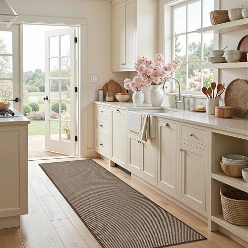 AIMPEAK Farmhouse Kitchen Rugs Non Slip Washable 17.3x47, Cushioned Rugs for Kitchen Floor, Absorbent Runner Rug Comfort Mats with Rubber Backing for Bedroom, Hallway, Office, Home Brown, 17.3"x47" - color: Brown, size: 17.3"x47"