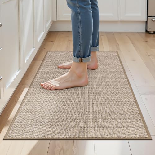 Ileading Non Slip Kitchen Rug, Waterproof Anti Fatigue Cushioned Floor Mat for Kitchen, Durable Entryway Doormat, Dirt Resistant Small Runner Rug with Rubber Backing 23"x35.5" - color: Beige&coffee, size: 23"x35.5"