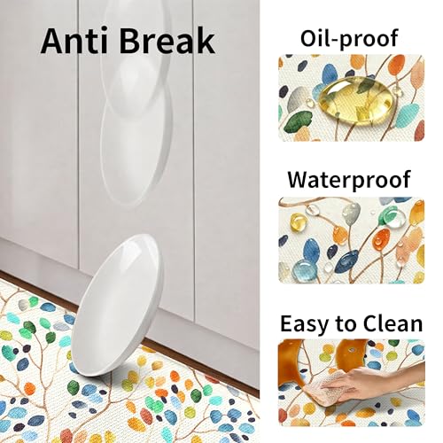 Kitchen Rugs for Floor 2 Pcs Memory Foam Padded Anti Fatigue Kitchen Mat - color: Colorful Leaves