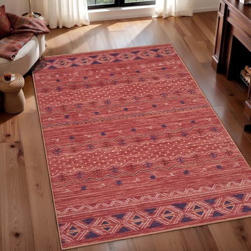 SERISSA 3x5 Washable Non-Slip Boho Area Rug for Living Room - color: Red Ochre/Multi, size: 3' x 5' (Rectangular)