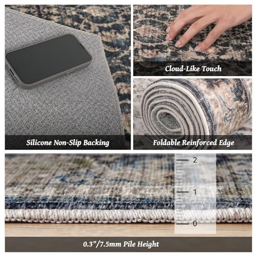 Washable 9x12 Area Rugs for Living Room, Charcoal/Taupe - color: Charcoal/Taupe, size: 9' x 12' (Rectangular)