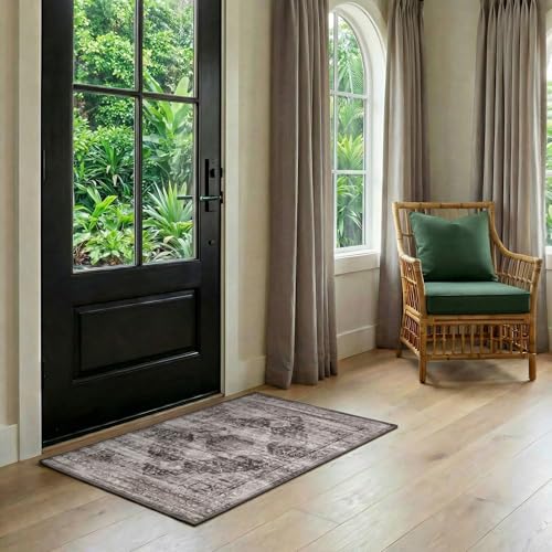 2x3 Washable Vintage Rug Distressed Non-Slip Carpet for Kitchen Entryway Laundry Room Bathroom Soft Indoor Small Rug for Bedroom Hallway, Black - color: Brown, size: 2' x 3' (Rectangular)