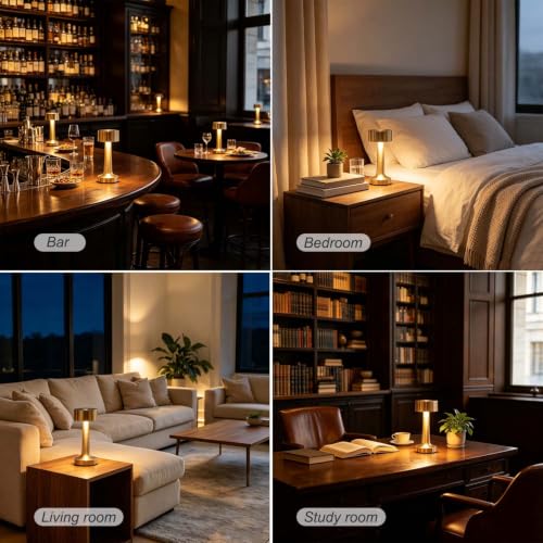 HPUFKOT Portable LED Table Lamp, 3-Levels Brightness Metal Desk Lamp,3 Color Touch Control RechargeableLamp, Ideal Bedside Lamp for Nightstand, Bedroom,Living Room (Light Golden) - color: Light Golden