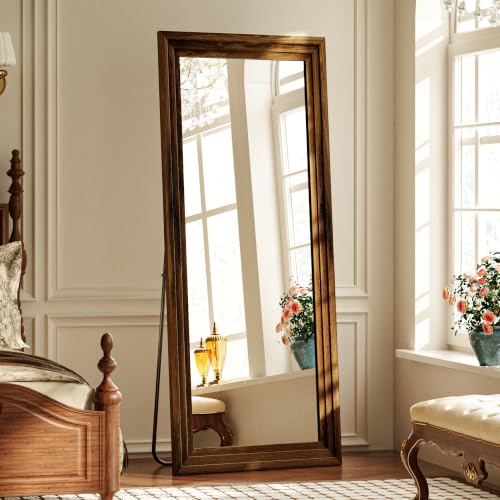Full Length Mirror with Solid Wood Frame, 71"x30" Floor Mirror, Walnut - color: Walnut, size: 71"L x 30"W