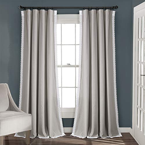 Lush Decor Rosalie Light Filtering Window Curtain Panels, Pair, 54" W x 84" L, Light Gray - Lace Curtains for Living Room - Vintage - Cottage Core Decor - color: Light Gray, size: 54"W x 84"L (Pack of 2), style: Window Panel