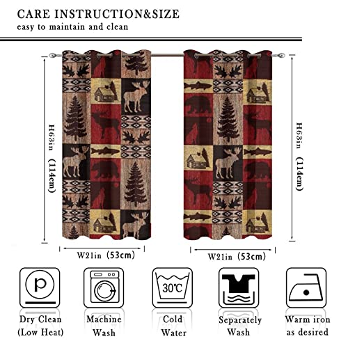 Rustic Cabin Curtains for Bedroom - Vintage Farmhouse Hunting Theme Moose Bear Elk Tree Plaid Window Treatment,Energy Saving Blackout Grommet Curtains 2 Panels 45L x 21W - color: Rustic Cabin, size: 42"W x 45"L (Pack of 1)