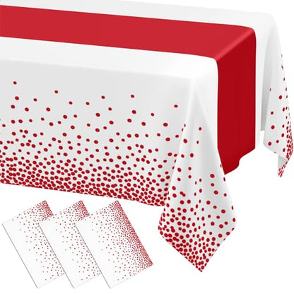 Smiry Disposable Rectangle Plastic 54 x 108 Inch Table Cloth 3 Pack - color: White and Red