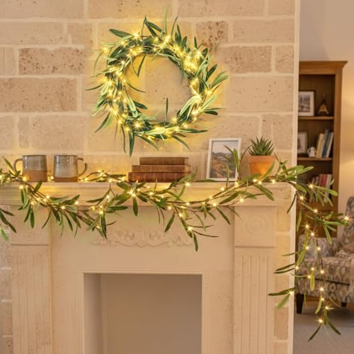 Vanthylit Lighted Artificial Olive Garland, 6FT Faux Greenery Vine Garland