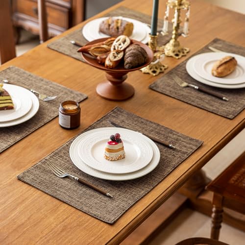 KXN Placemats Set of 4, Durable Dual-Layer Fabric Table Mats, Burlap - color: Burlap