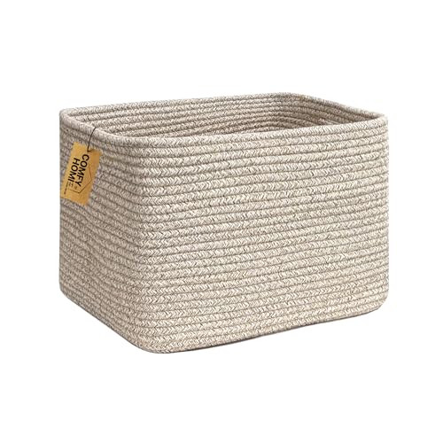 COMFY-HOMI Cotton Rope Woven Basket with Handles for Shelves,Toys,Book, Cloth Storage Baskets Bin for Organizing- 1 PCSToy Decorative Organizer for Living Room, Bathroom - color: Brown, size: 13.5"X11"X9.5"