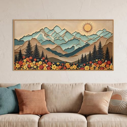 DRACIT Boho Wood Grain Mountain Framed Canvas Wall Art Set-40"*20" - color: Woodcut Style Mountain Wall Art, size: 40"L x 20"W