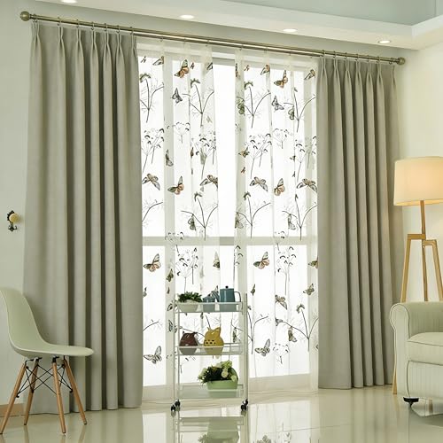AiFish Embroidered Butterfly Window Semi Sheer Curtains for Kids Room Country Style Dandelion Pattern Room Divider Rod Pocket Tulle Gauze Voile Panel Drapes for Living Room 1 Panel W39 x L84 inch - size: 39"W x 84"L (Pack of 1)
