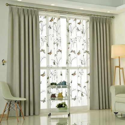 Embroidered Butterfly Window Semi Sheer Curtains for Room Country Style Dandelion Pattern Room Divider Rod Pocket Tulle Gauze Voile Panel Drapes for Living Room 1 Panel W52 x L96 inch - size: 52"W x 96"L (Pack of 1)