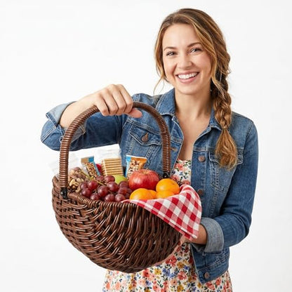 Healifty Vintage Picnic Basket Hand Woven Brown 9.82 X 9.63 X 7.47 in