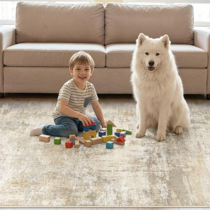 cotiled 8x10 Area Rugs Living Room: Washable Abstract Rug Beige - color: Beige, size: 8' x 10' (Rectangular)