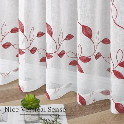 Tollpiz Burgundy Red Leaf Sheer Tier Curtain Kitchen 30 x 36 Inches - color: Burgundy Red, size: 30"W x 36"L (Pack of 2)