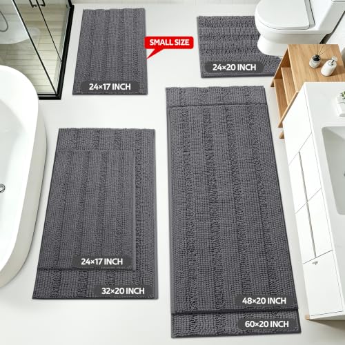 Striped Grey Bathroom Rug Mat Set 2 piece 32"x20"+24"x17" Ultra Soft, Non Slip Chenille Bath Rugs, Absorbent Plush Shaggy Bath Mats for Bathroom, Bedroom, Kitchen, Shower, Tub,Dark Gray, Charcoal - color: Dark Gray, size: 32"x20"+24"x17"