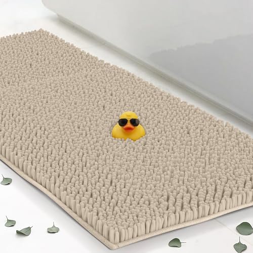Runner Chenille Bath Mats 71"x21", Plush Absorbent Quick Dry, Soft & Machine Washable, Non Slip Carpet for Bathroom, Thick Bathroom Rugs, Shower Restroom Rug Mat, Alfombras De Bano, Bathrugs - color: Beige, size: 71" x 21" (Runner)