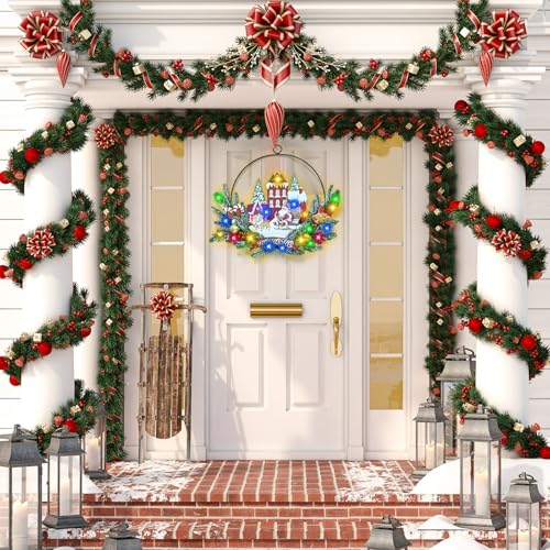 Pre-Lit Christmas Wreath for Front Door, Lighted Witch with 6H On/18H Off - color: Santa Claus-multicolor