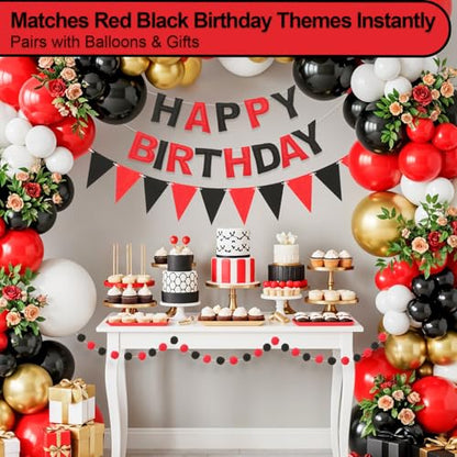 Pre-Strung Felt Happy Birthday Banner Red Black Garland Set - color: Black Red
