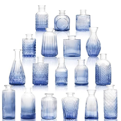 Petal Petite Small Blue Glass Bud Vase Set of 18 for Wedding Centerpieces - color: Blue